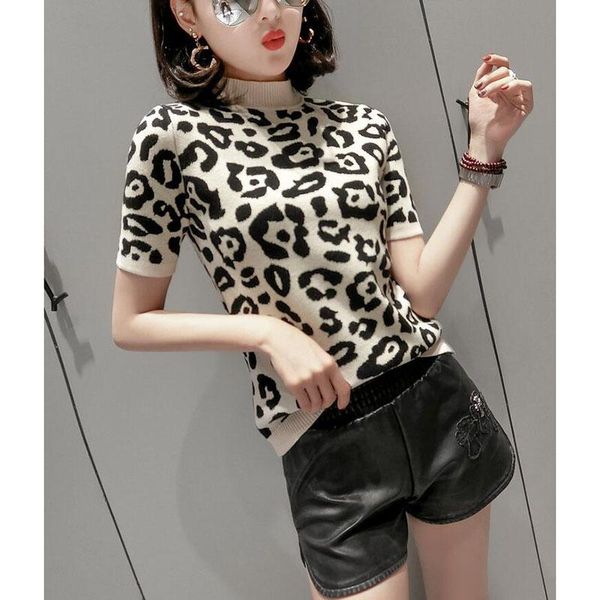 women's sweaters leopard sweater short high collar fashion spring autumn short-sleeved t-shirt versatile a508, White;black
women's sweaters leopard sweater short high collar fashion spring autumn short-sleeved t-shirt versatile a508, White;black