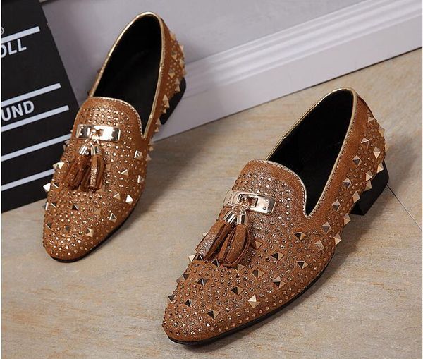 dress shoes fashion luxury tassel rivets party men brand design casual mens loafers crystal red italian 38-46, Black 
dress shoes fashion luxury tassel rivets party men brand design casual mens loafers crystal red italian 38-46, Black