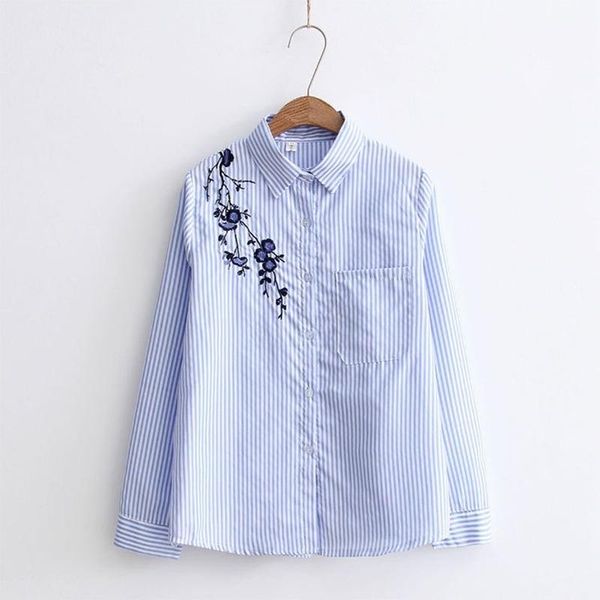 women's blouses & shirts women clothing korean style ladies shirt long sleeve lapel embroidered flower button stripe casual fashion, White
women's blouses & shirts women clothing korean style ladies shirt long sleeve lapel embroidered flower button stripe casual fashion, White
