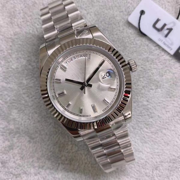 st9 steel watches 40mm diamond set white dial fluted bezel ice automatic mechanical movement sapphire glass president stainless mens wristwa, Slivery;brown
st9 steel watches 40mm diamond set white dial fluted bezel ice automatic mechanical movement sapphire glass president stainless mens wristwa, Slivery;brown