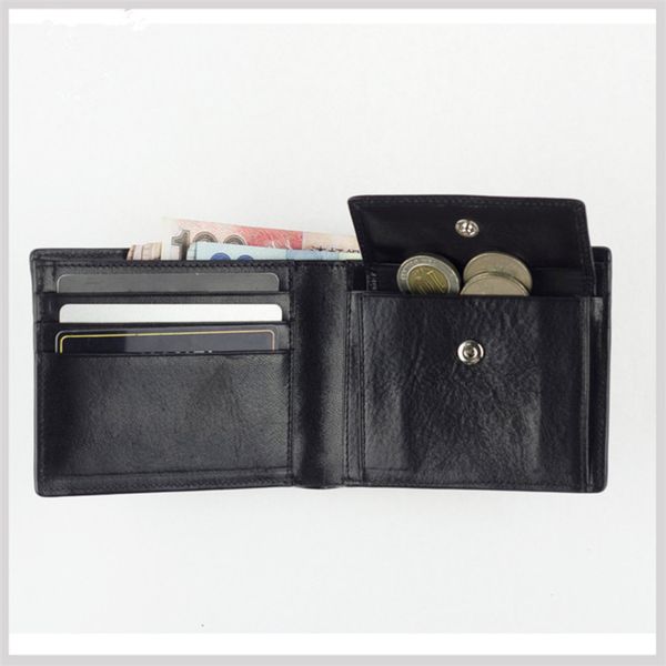 the wallet magnetic rfid leather men's short wallet with change bag, Black