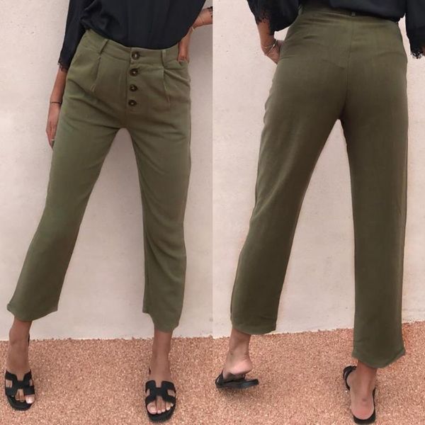 women's pants & capris casual high waist solid color buttons cropped loose trousers, Black;white
women's pants & capris casual high waist solid color buttons cropped loose trousers, Black;white