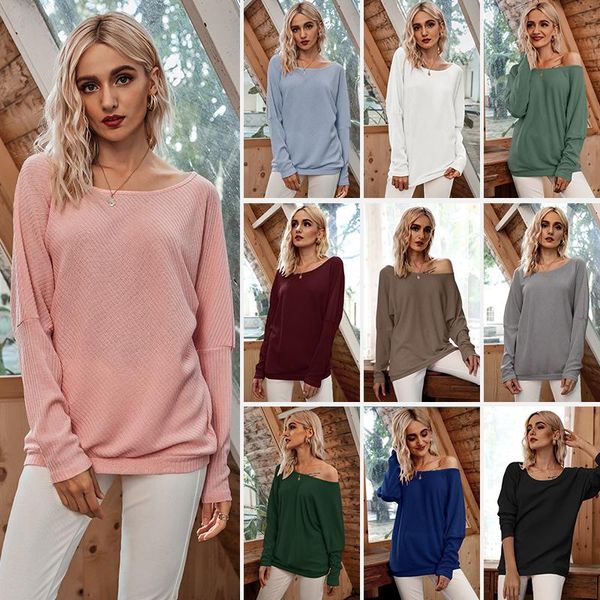 women's sweaters pullover off shoulder bat sleeve threaded t-shirt solid color leisure long sweater, White;black
women's sweaters pullover off shoulder bat sleeve threaded t-shirt solid color leisure long sweater, White;black