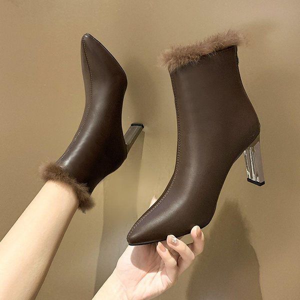 boots pointed ankle women's leather stiletto heel 2021 winter high-heeled plus velvet shoes cotton, Black
boots pointed ankle women's leather stiletto heel 2021 winter high-heeled plus velvet shoes cotton, Black