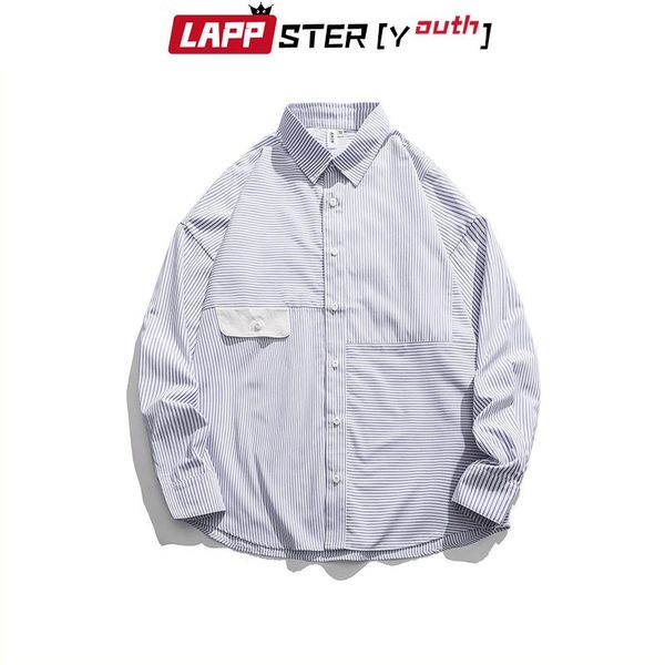 men's casual shirts lappster-youth men blue striped button up vintage shirt 2021 mens long sleeve harajuku male causal korean fashion, White;black
men's casual shirts lappster-youth men blue striped button up vintage shirt 2021 mens long sleeve harajuku male causal korean fashion, White;black