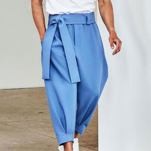 men's pants 2021 fashion solid lace-up belt design cropped trousers men casual mid waist loose spring autumn all-match mens streetwear, Black
men's pants 2021 fashion solid lace-up belt design cropped trousers men casual mid waist loose spring autumn all-match mens streetwear, Black