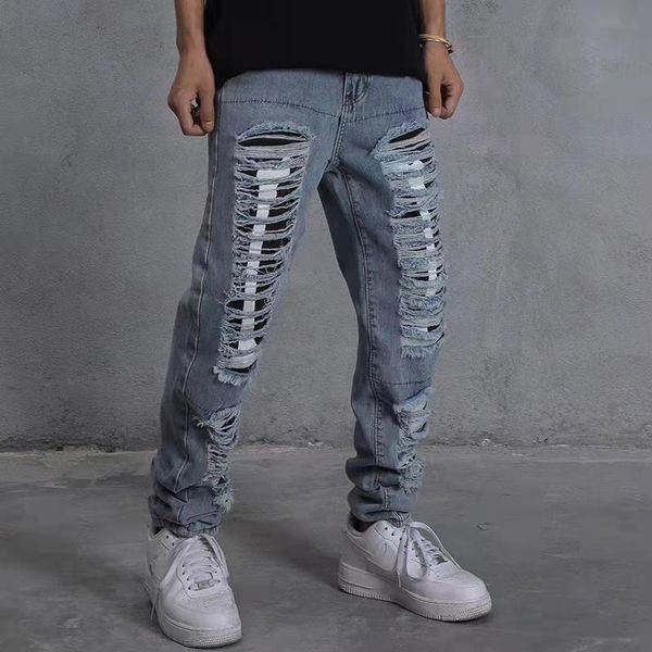 men's jeans ripped hole washed japanese straight casual denim trousers mens and womens harajuku oversize vibe style loose pants, Blue
men's jeans ripped hole washed japanese straight casual denim trousers mens and womens harajuku oversize vibe style loose pants, Blue