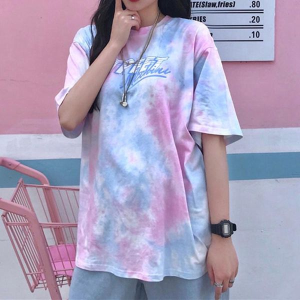 women's t-shirt pink colorful tie dye oversized t shirt women base o-neck short sleeve harajuku summer casual outfits girls, White
women's t-shirt pink colorful tie dye oversized t shirt women base o-neck short sleeve harajuku summer casual outfits girls, White