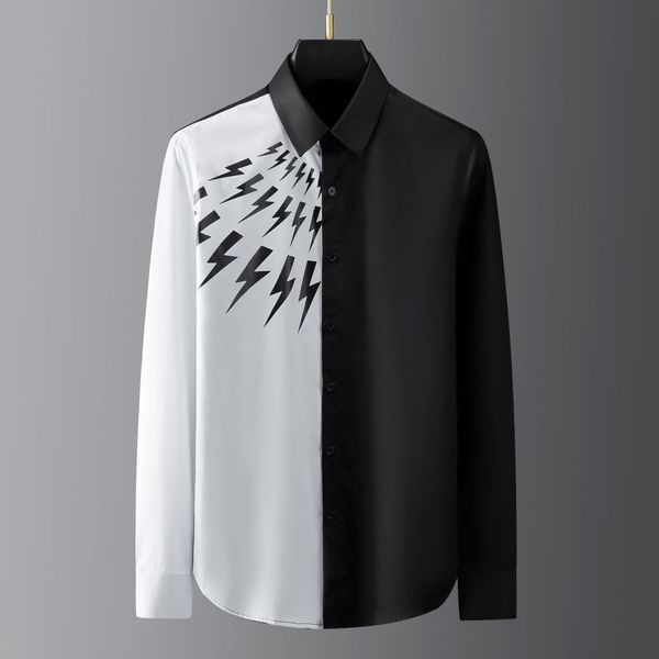 business shirt deluxe and fashion brand show black and white color matching flash printing end men's long sleeve, White;black
business shirt deluxe and fashion brand show black and white color matching flash printing end men's long sleeve, White;black