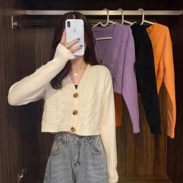 women's knits & tees v-neck knit cardigans cropped sweater women clothing korean single breasted knitwear solid autumn winter oversize, White
women's knits & tees v-neck knit cardigans cropped sweater women clothing korean single breasted knitwear solid autumn winter oversize, White