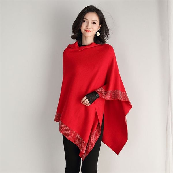 women retro cape coat female cloak autumn diamond knitted shawl sweater loose bat sleeve temperament 210427, White;black
women retro cape coat female cloak autumn diamond knitted shawl sweater loose bat sleeve temperament 210427, White;black