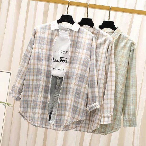 women's blouses & shirts basic plaid shirt women 2021 loose thin sunscreen top, White
women's blouses & shirts basic plaid shirt women 2021 loose thin sunscreen top, White