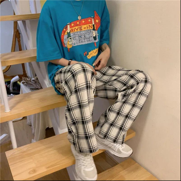plaid womens capris pants ins retro casual high waist loose straight tube leg trousers cargo elastic para, Black;white
plaid womens capris pants ins retro casual high waist loose straight tube leg trousers cargo elastic para, Black;white