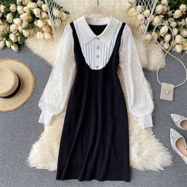 women autumn french retro dress preppy jersey mesh patchwork long sleeve lace fake two-piece female vestidos gk459 210507, Black;gray
women autumn french retro dress preppy jersey mesh patchwork long sleeve lace fake two-piece female vestidos gk459 210507, Black;gray