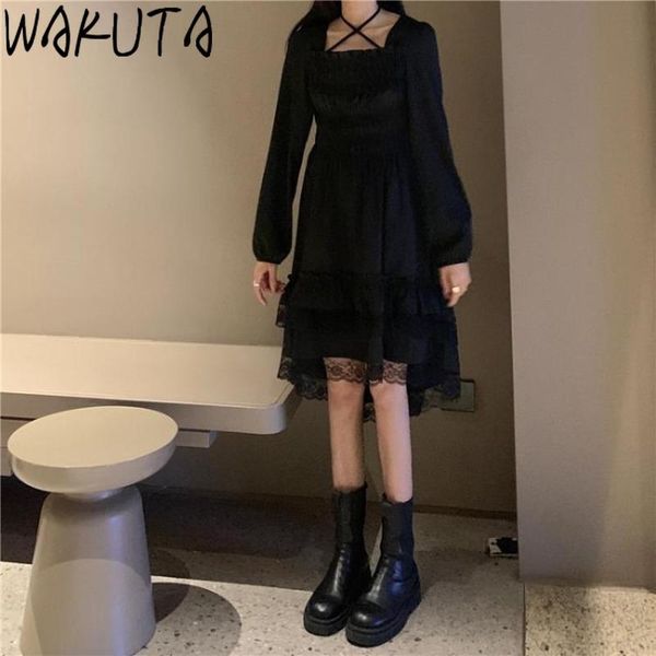 casual dresses wakuta japanese gothic dark dress square collar black irregular mesh midi sweet street wear 2021 vintage, Black;gray
casual dresses wakuta japanese gothic dark dress square collar black irregular mesh midi sweet street wear 2021 vintage, Black;gray