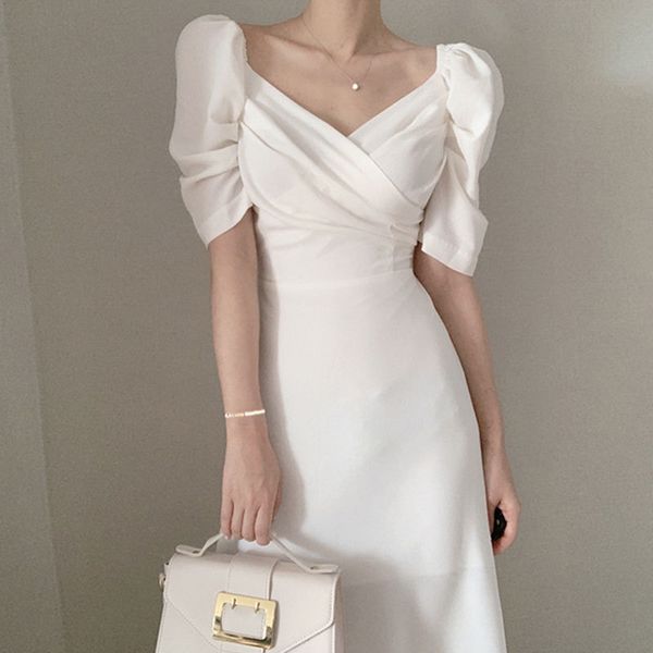 women elegant long dress short sleeve french elegant square collar cross slim waist puff sleeve chiffon dress female summer 210422, Black;gray
women elegant long dress short sleeve french elegant square collar cross slim waist puff sleeve chiffon dress female summer 210422, Black;gray