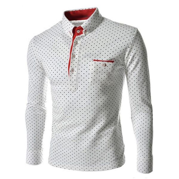 men's polos spring autumn plus size men polka dot button down long sleeve slim top, White;black
men's polos spring autumn plus size men polka dot button down long sleeve slim top, White;black