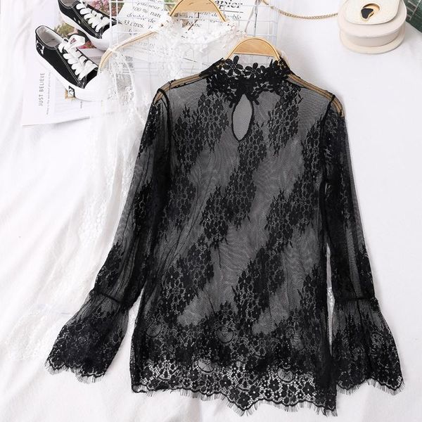 women's blouses & shirts 2021 women flare sleeve mesh gauze hollow lace flower ruffles embroidery shirt lady elastic slim pullover part, White
women's blouses & shirts 2021 women flare sleeve mesh gauze hollow lace flower ruffles embroidery shirt lady elastic slim pullover part, White
