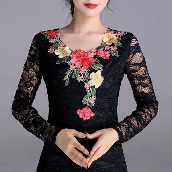 black lace women shirt long sleeve plus size elegant embroidery hollow out slim autumn, White
black lace women shirt long sleeve plus size elegant embroidery hollow out slim autumn, White