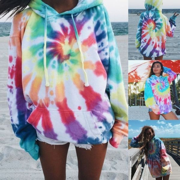 autumn and winter women's loose tie dye printed hooded long sleeve sweater, Blue;black
autumn and winter women's loose tie dye printed hooded long sleeve sweater, Blue;black