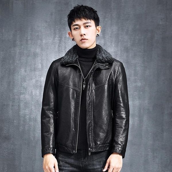 men's leather & faux 2021 winter white duck down jackets male 100% real sheepskin jacket warm collar coats jaqueta masculina gmm631, Black
men's leather & faux 2021 winter white duck down jackets male 100% real sheepskin jacket warm collar coats jaqueta masculina gmm631, Black
