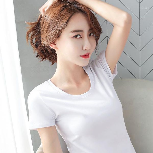 women's t-shirt short sleeve summer solid color slim round neck korean half shows thin, White
women's t-shirt short sleeve summer solid color slim round neck korean half shows thin, White