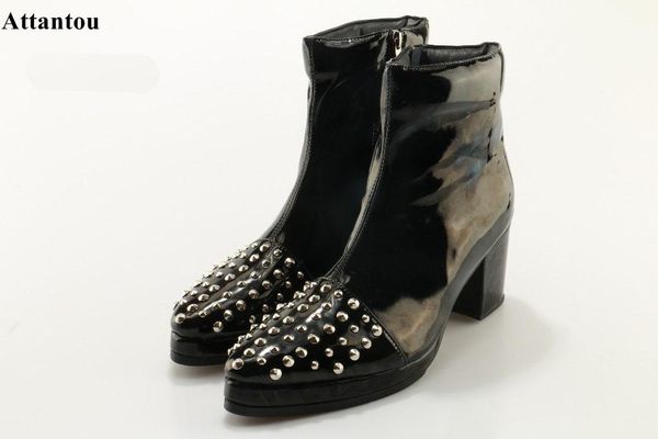 boots autumn est pointed toe block heel ankle fashion black leather rivets studded short boot punk style riding booty
boots autumn est pointed toe block heel ankle fashion black leather rivets studded short boot punk style riding booty
