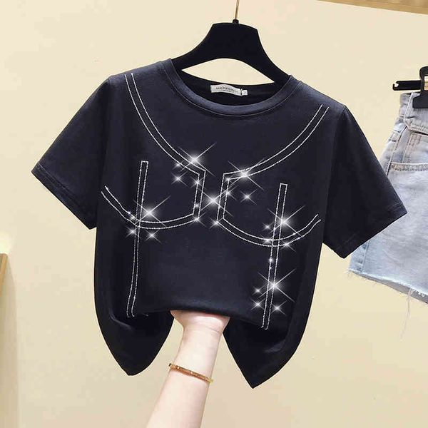 short style tee summer women's o neck sleeves bling t-shirt female tees a3474 210428, White
short style tee summer women's o neck sleeves bling t-shirt female tees a3474 210428, White