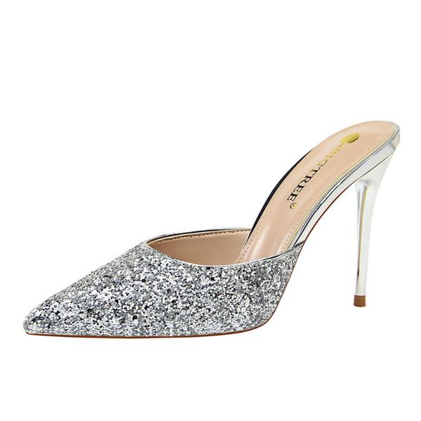 dress shoes 283-12 european and american style fashion simple metal heel stiletto pointed toe sequins baotou slippers women, Black
dress shoes 283-12 european and american style fashion simple metal heel stiletto pointed toe sequins baotou slippers women, Black