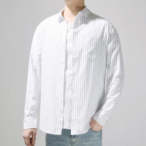 men's casual shirts spring autumn lapel collar striped youth loose cotton shirt fashion long sleeve camisas para hombre, White;black
men's casual shirts spring autumn lapel collar striped youth loose cotton shirt fashion long sleeve camisas para hombre, White;black