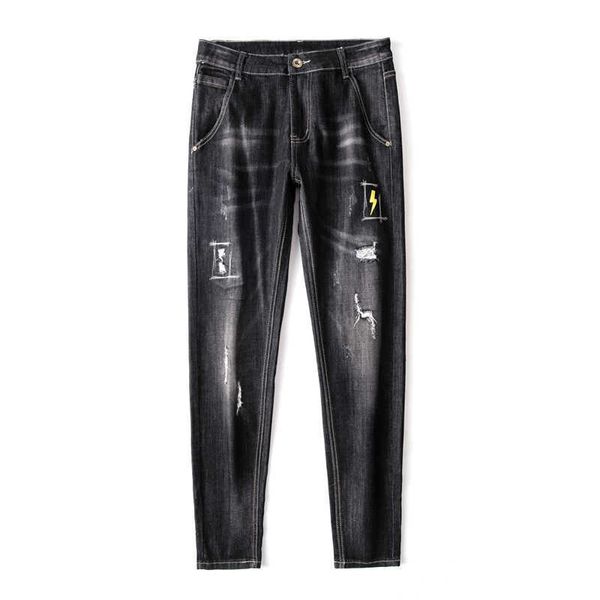 biker jeans men dark blue stretch slim fit distressed streetwear printed pattern denim pants casual man trousers hip hop jeans x0621
biker jeans men dark blue stretch slim fit distressed streetwear printed pattern denim pants casual man trousers hip hop jeans x0621