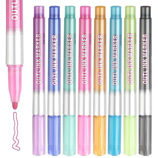 highlighters 8/12 colors double lines outline paint marker glitter fluorescent pen art markers highlighter pens drawing scrapbooking doodlin, Black;red
highlighters 8/12 colors double lines outline paint marker glitter fluorescent pen art markers highlighter pens drawing scrapbooking doodlin, Black;red