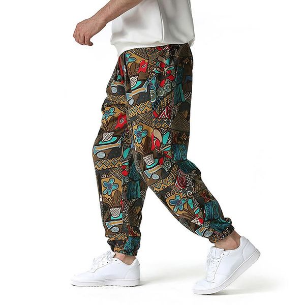 men's pants summer casual printed clothing fashion cotton linen drawstring loose trousers harajuku, Black
men's pants summer casual printed clothing fashion cotton linen drawstring loose trousers harajuku, Black