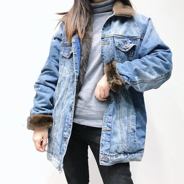 women's fur & faux 2021 winter coats womens real liner warm medium denim thick jacket thickened loose with zipper natural mink collar, Black
women's fur & faux 2021 winter coats womens real liner warm medium denim thick jacket thickened loose with zipper natural mink collar, Black