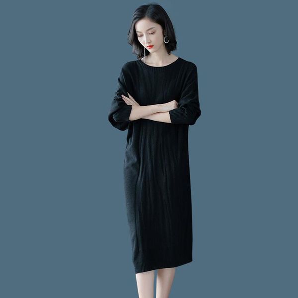 casual dresses autumn solid color knitted sweater dress women fashion loose o-neck black knee-length, Black;gray
casual dresses autumn solid color knitted sweater dress women fashion loose o-neck black knee-length, Black;gray