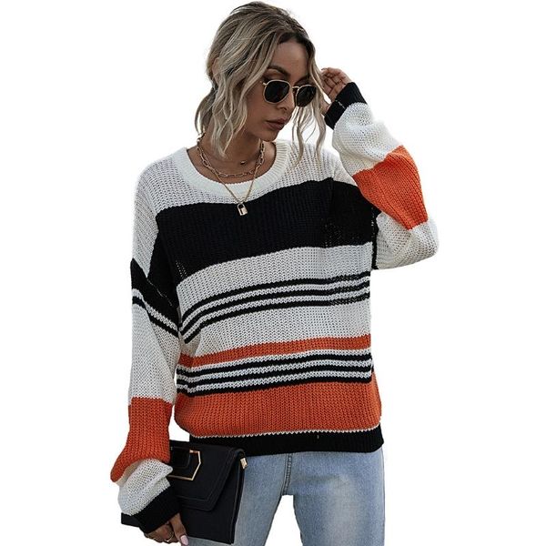 women's sweaters women long sleeve knit striped sweater round neck patchwork color block pullover, White;black
women's sweaters women long sleeve knit striped sweater round neck patchwork color block pullover, White;black