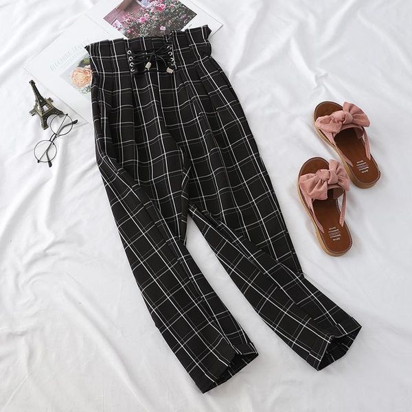 women's pants & capris 2021 spring women high waist drawstring harem fashion plaid loose straight casual pant trousers, Black;white
women's pants & capris 2021 spring women high waist drawstring harem fashion plaid loose straight casual pant trousers, Black;white