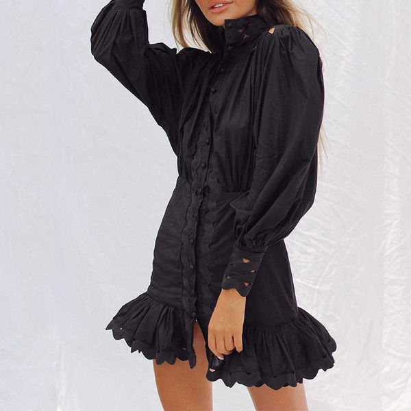 spring summer dress new fashion 2021 women hollow out patchwork lantern sleeve button black white shirt mermaid mini dress y0603, Black;gray
spring summer dress new fashion 2021 women hollow out patchwork lantern sleeve button black white shirt mermaid mini dress y0603, Black;gray