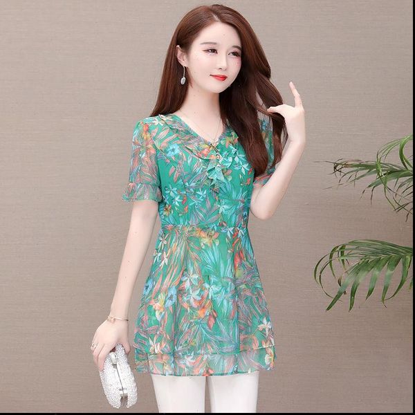 casual chiffon summer style women shirts v neck flower printed long blusas df2906, White
casual chiffon summer style women shirts v neck flower printed long blusas df2906, White