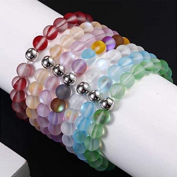 link, chain round mystic rainbow glass beaded stretch bracelet 8mm matte moonstone beads elastic wristband women jewelry, Black
link, chain round mystic rainbow glass beaded stretch bracelet 8mm matte moonstone beads elastic wristband women jewelry, Black