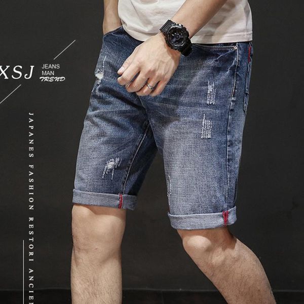 men's jeans five-point pants middle breeches beggar summer loose thin section ripped denim shorts, Blue
men's jeans five-point pants middle breeches beggar summer loose thin section ripped denim shorts, Blue