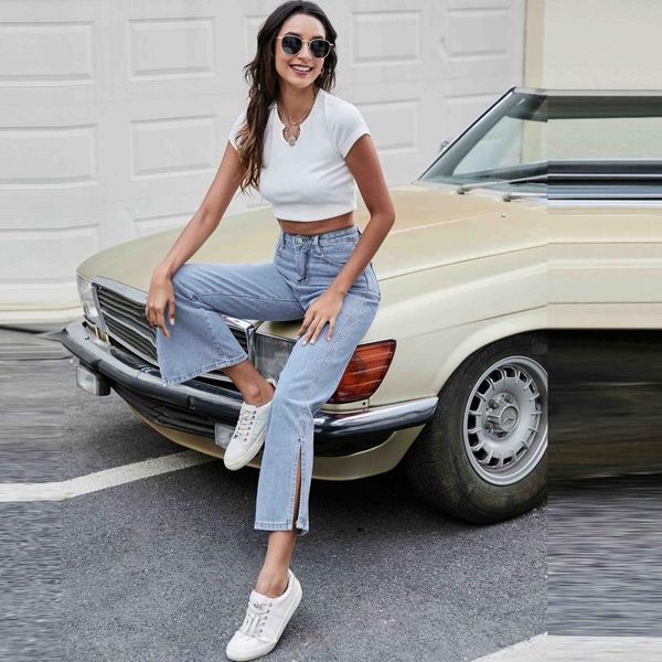 women's jeans women pocket long straight leg pants casual zipper hight waist loose full length, Blue
women's jeans women pocket long straight leg pants casual zipper hight waist loose full length, Blue