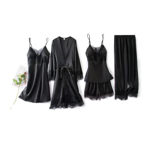 sleepwear 5 pieces solid color satin pajama set faux silk sleepwear fashion breathable lace thin autumn robe homewear fqjq gy5e, Black;red
sleepwear 5 pieces solid color satin pajama set faux silk sleepwear fashion breathable lace thin autumn robe homewear fqjq gy5e, Black;red