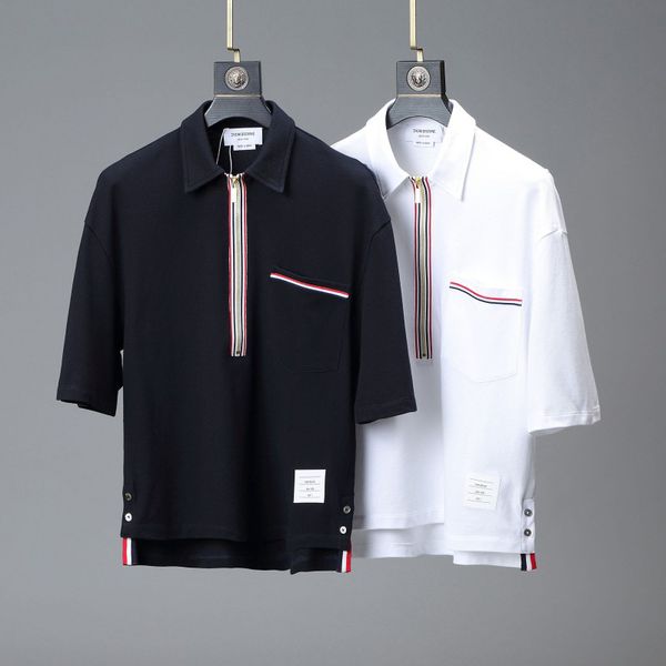 t shirt fashion tb thom brand shirts men casual loose zipper otton solid summer short sleeve oversize polo clothing, White;black
t shirt fashion tb thom brand shirts men casual loose zipper otton solid summer short sleeve oversize polo clothing, White;black