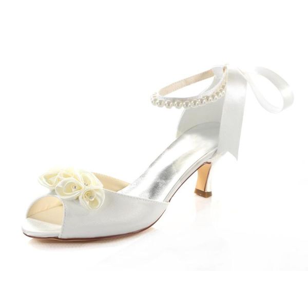 dress shoes 7 cm white satin mid heel ribbon wedding with rosette, Black