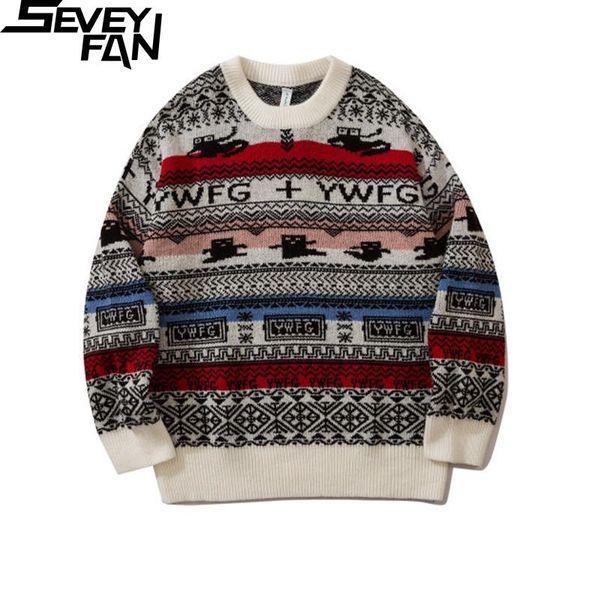 men's sweaters seveyfan fashion cartoon jacquard bf loose cotton o neck kintwear hip hop pullover sweater for couples, White;black
men's sweaters seveyfan fashion cartoon jacquard bf loose cotton o neck kintwear hip hop pullover sweater for couples, White;black