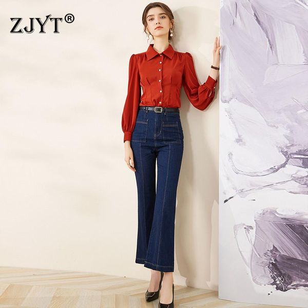 fashion women spring two piece outfits runway designers long sleeve blouse and jeans pants suit sets women's, White
fashion women spring two piece outfits runway designers long sleeve blouse and jeans pants suit sets women's, White