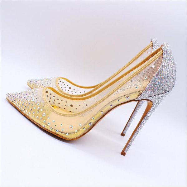 dress shoes prowow 2021 fashion women's mesh rhinestone sequins, Black