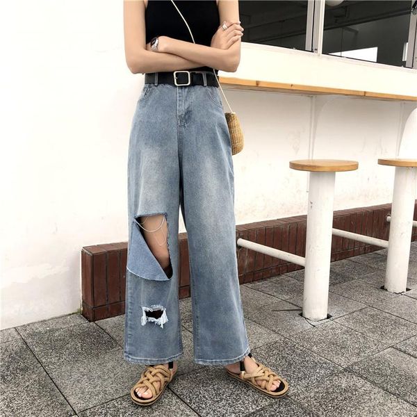 women's jeans bf wind big break hole loose and casual wide leg 9 cent trousers female tide, Blue
women's jeans bf wind big break hole loose and casual wide leg 9 cent trousers female tide, Blue