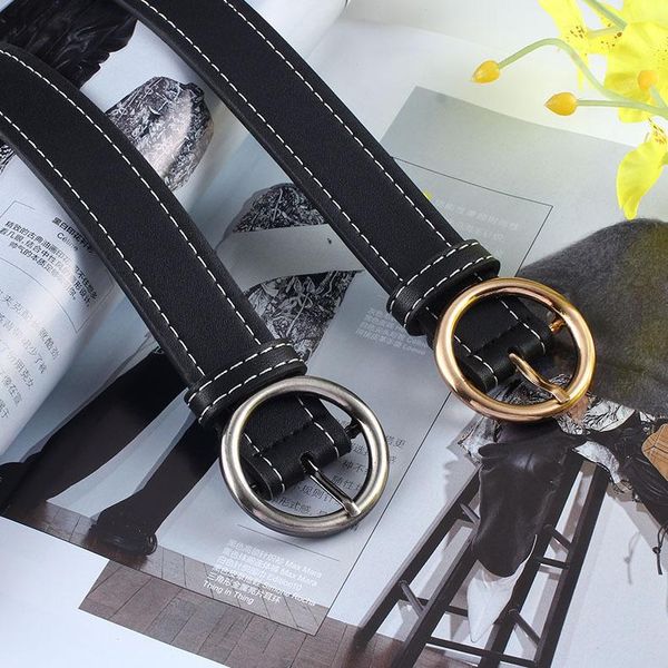 belts 2021 black white wdie leather belt waistband female ladies gold silver round buckle for women jeans, Black;brown 
belts 2021 black white wdie leather belt waistband female ladies gold silver round buckle for women jeans, Black;brown